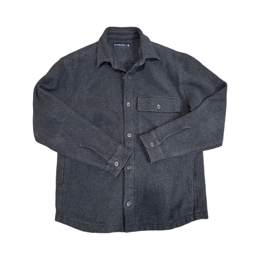 Abercrombie & Fitch Shirt Mens M Gray Herringbone Flannel Button Front Casual